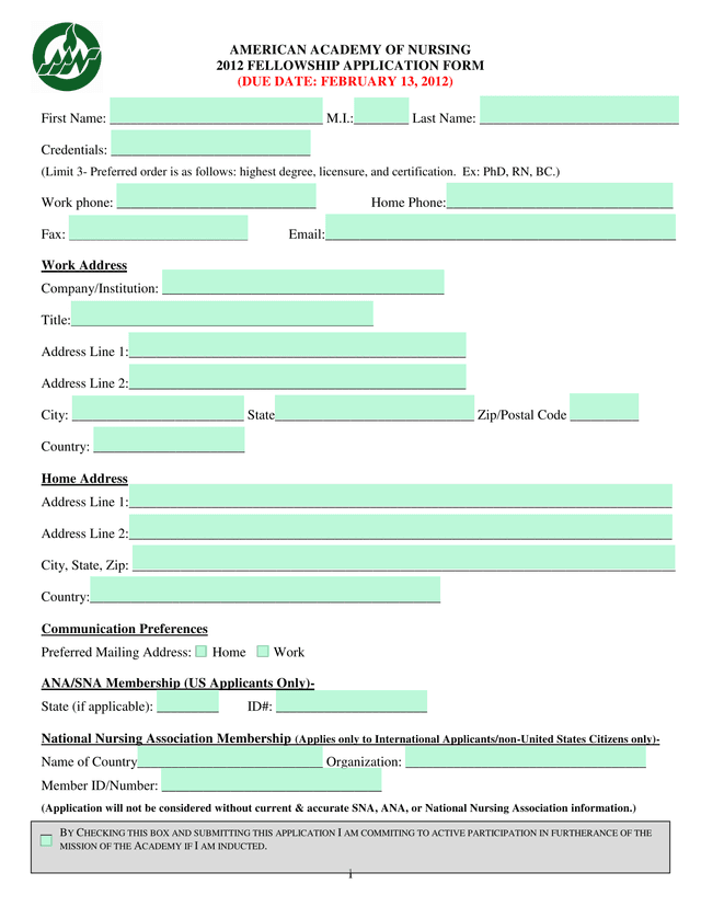 2012 Fellowship Application Form screenshot