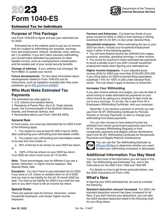 Form 1040 ES screenshot