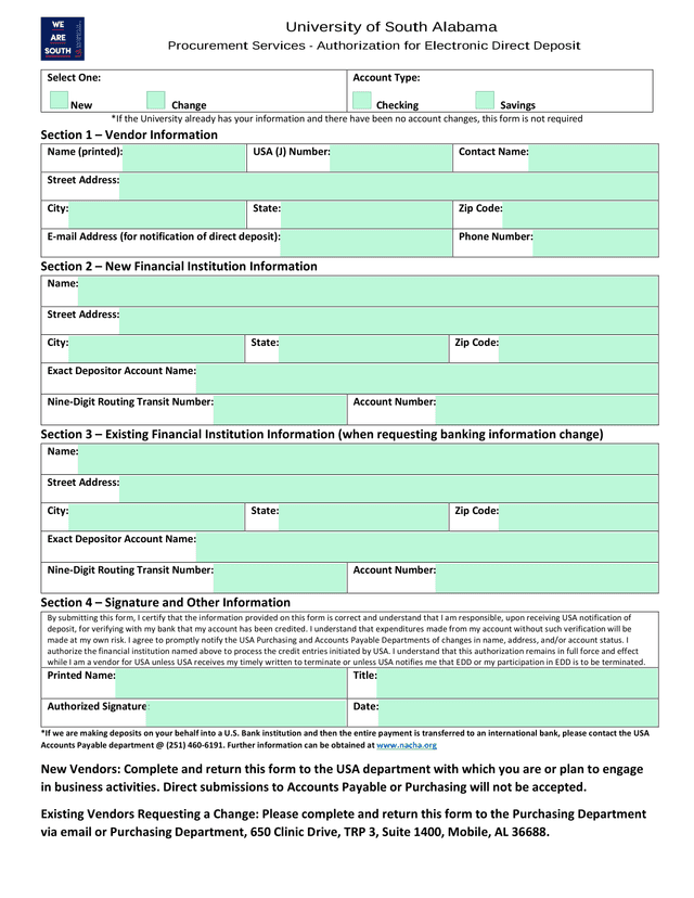 Authorization For Electronic Direct Deposit screenshot