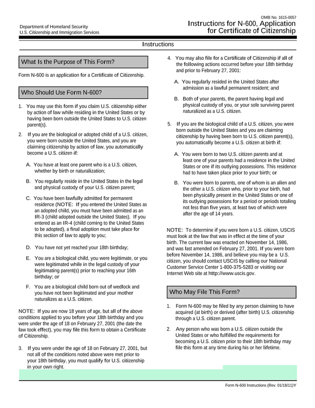 Instructions For N 600, Application For Certificate Of Citizenship screenshot