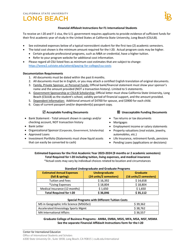 Financial Affidavit Instructions For F1 International Students screenshot