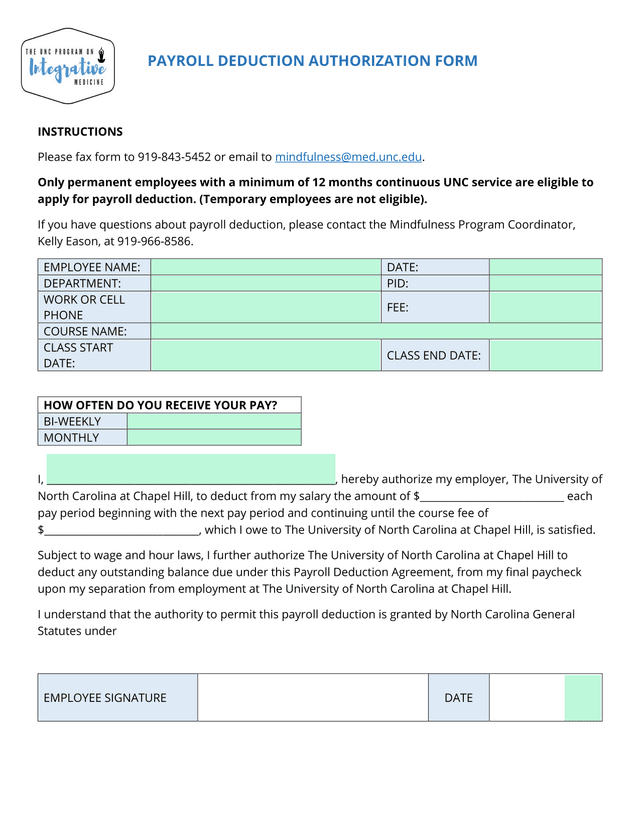 Payroll Deduction Authorization Form screenshot
