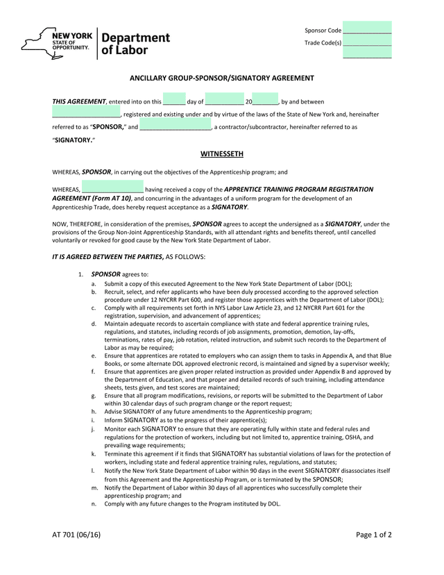 Ancillary Group SponsorSignatory Agreement screenshot