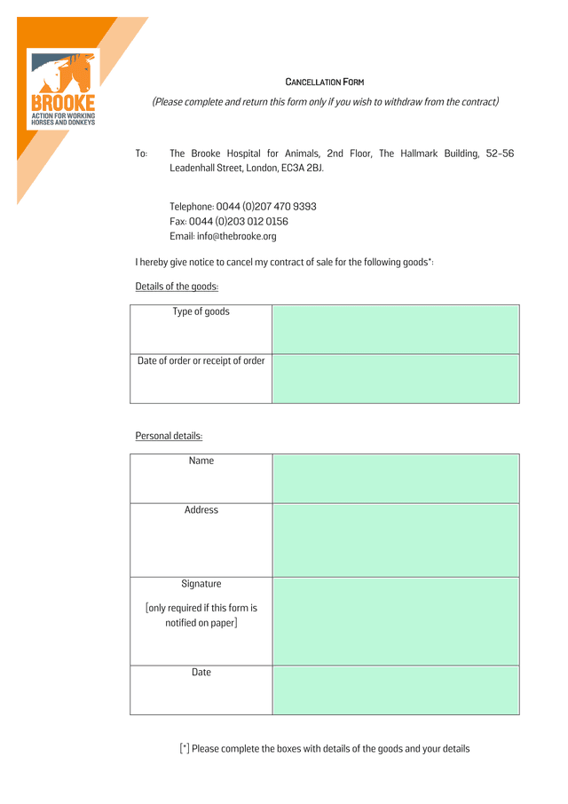 Cancellation Form screenshot
