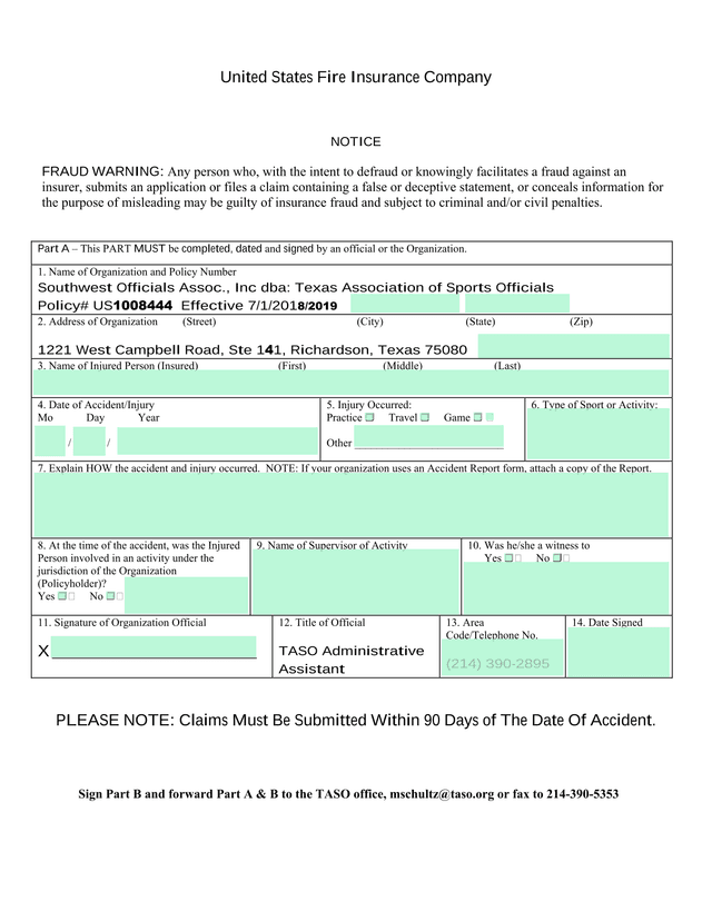 United States Fire Insurance Company Notice screenshot