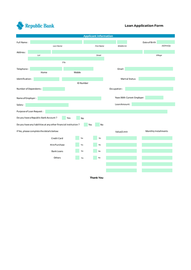 Loan Application Form screenshot