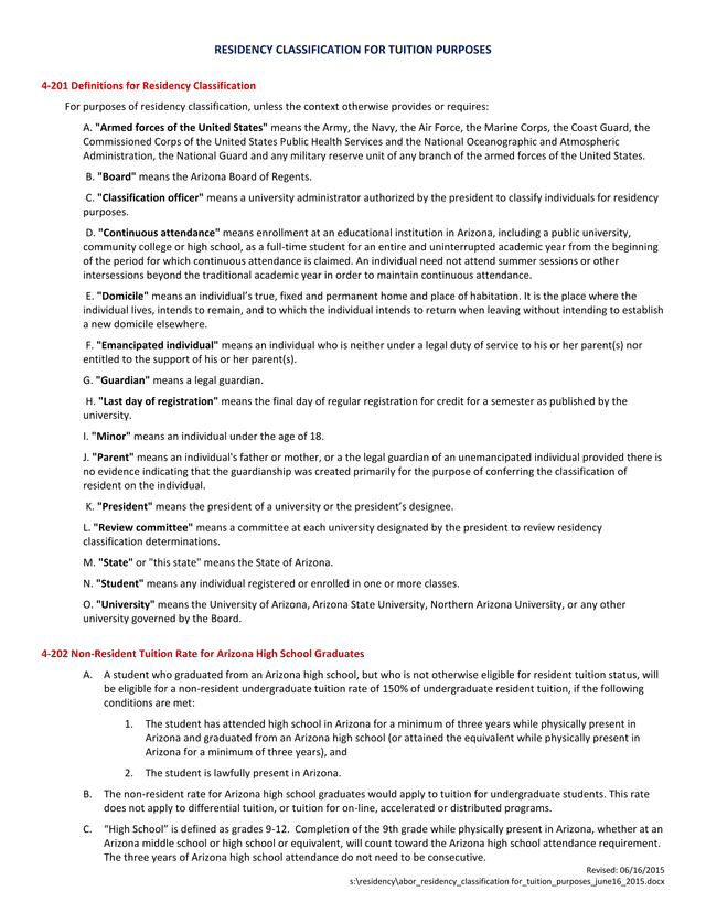 Residency Classification For Tuition Purposes screenshot