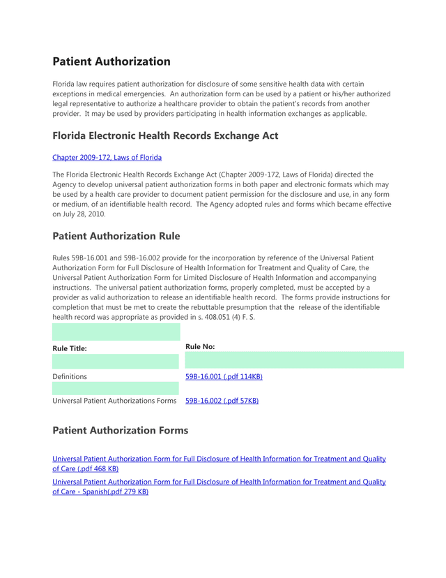 Universal Patient Authorization Form screenshot