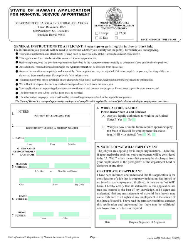 Form HRD 278 screenshot
