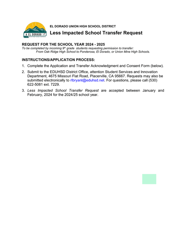 Less Impacted School Transfer Request screenshot