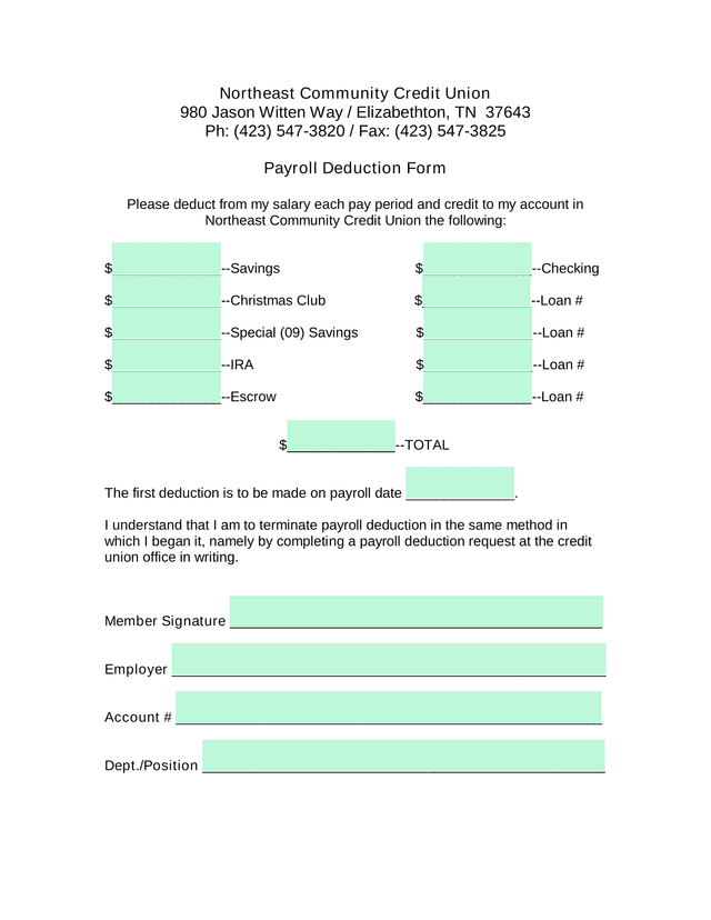 Payroll Deduction Form screenshot