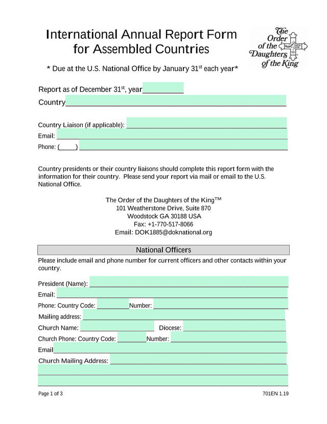 International Annual Report Form For Assembled Countries screenshot