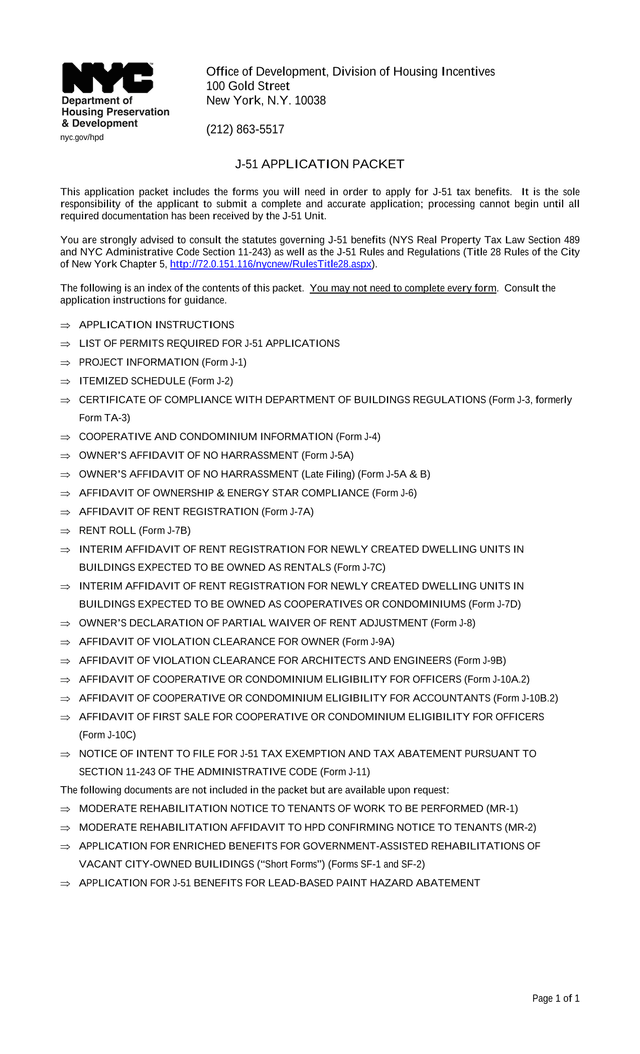 J 51 Application Packet screenshot