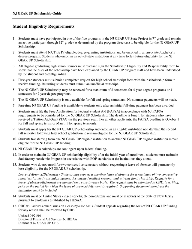 NJ GEAR UP Scholarship Guide screenshot