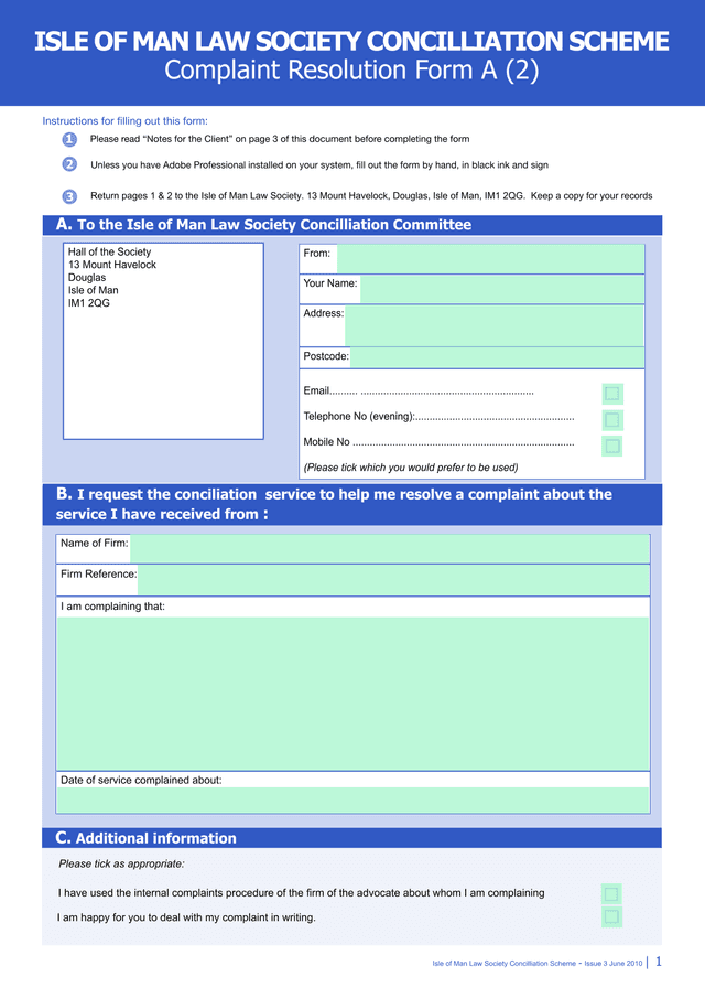 Isle Of Man Law Society Concilliation Scheme Complaint Resolution Form A (2) screenshot