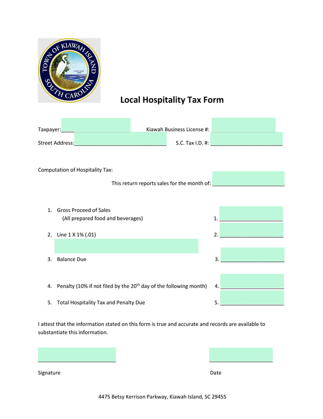 Local Hospitality Tax Form screenshot