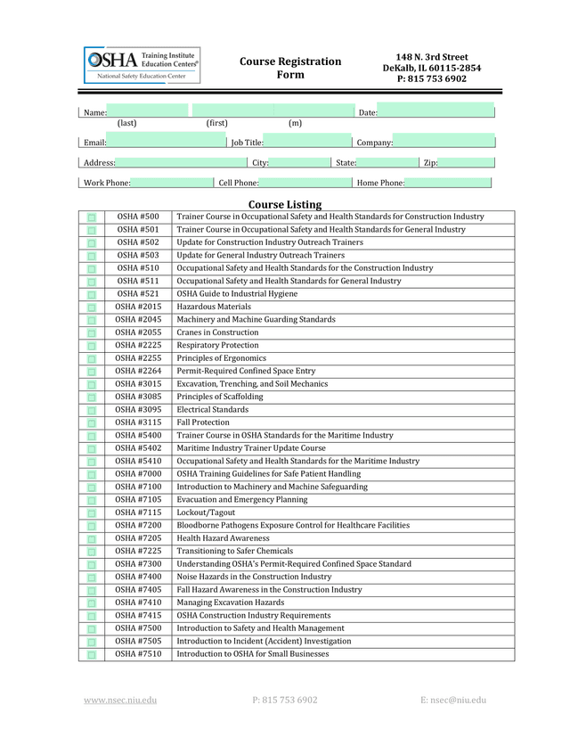 Course Registration Form screenshot