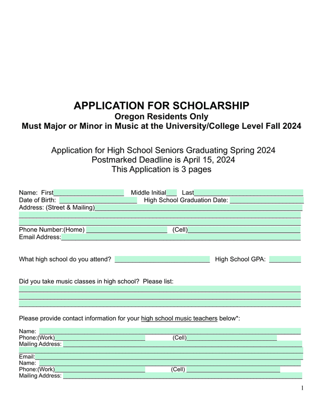 APPLICATION FOR SCHOLARSHIP screenshot