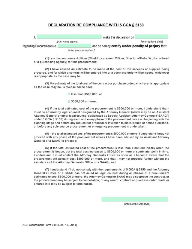 Declaration Re Compliance With 5 GCA  5150 screenshot