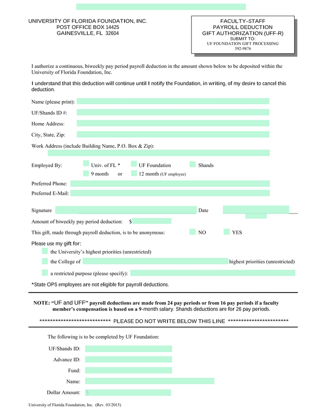 FacultyStaff Payroll Deduction Gift Authorization (UFF R) screenshot