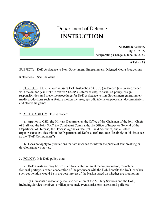 DoD Instruction 5410.16 screenshot