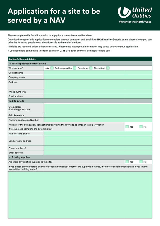 Application For A Site To Be Served By A NAV screenshot