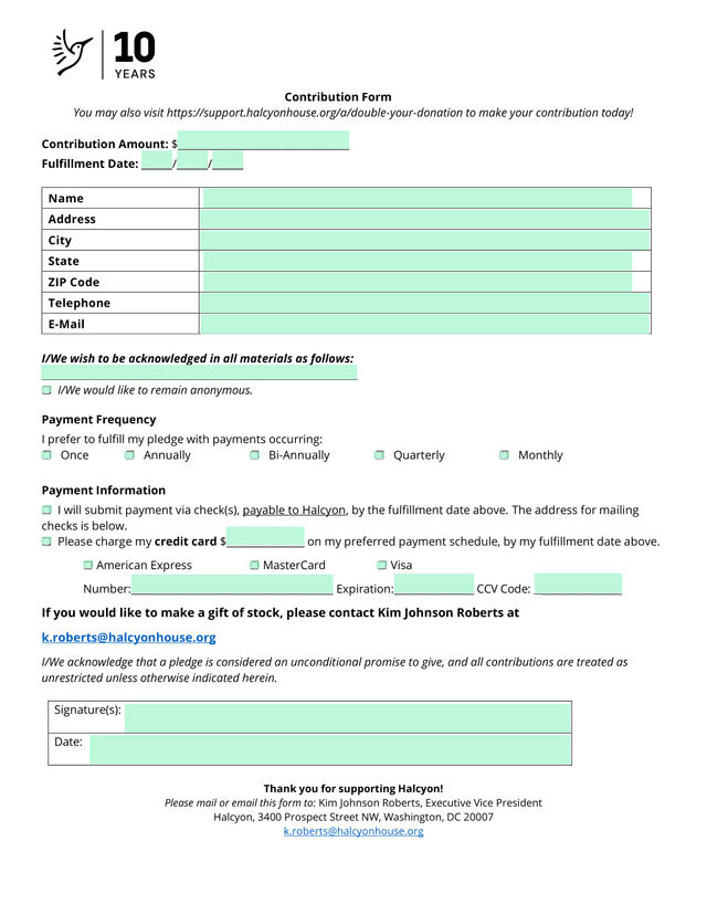 Contribution Form screenshot