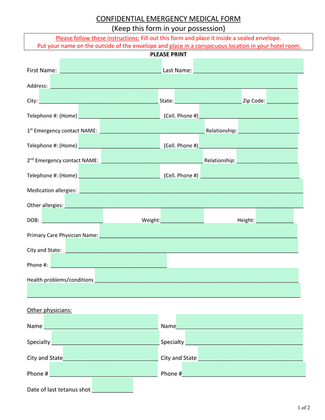 CONFIDENTIAL EMERGENCY MEDICAL FORM screenshot