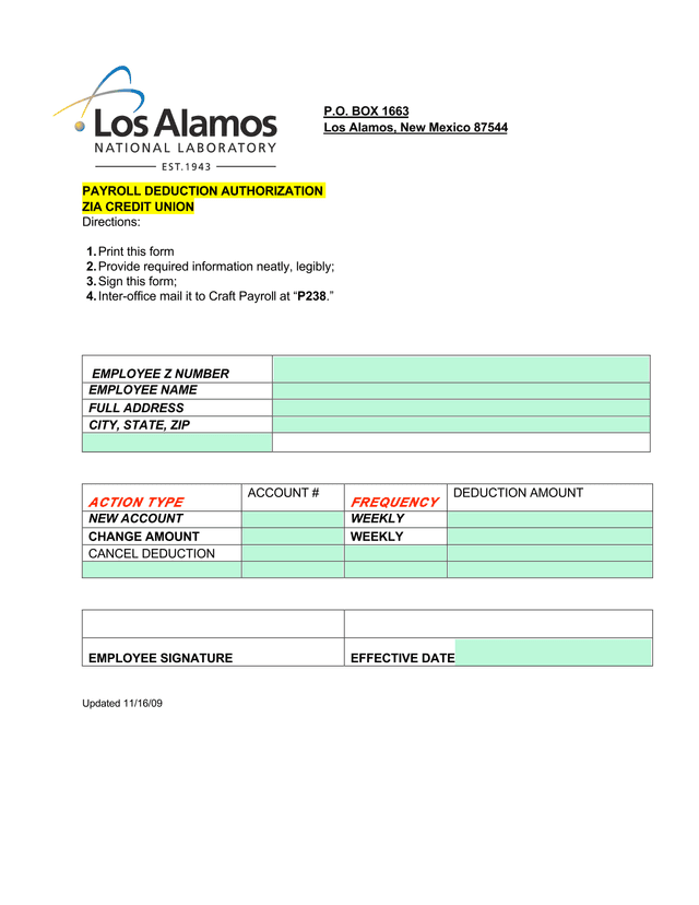 Payroll Deduction Authorization   Zia Credit Union screenshot