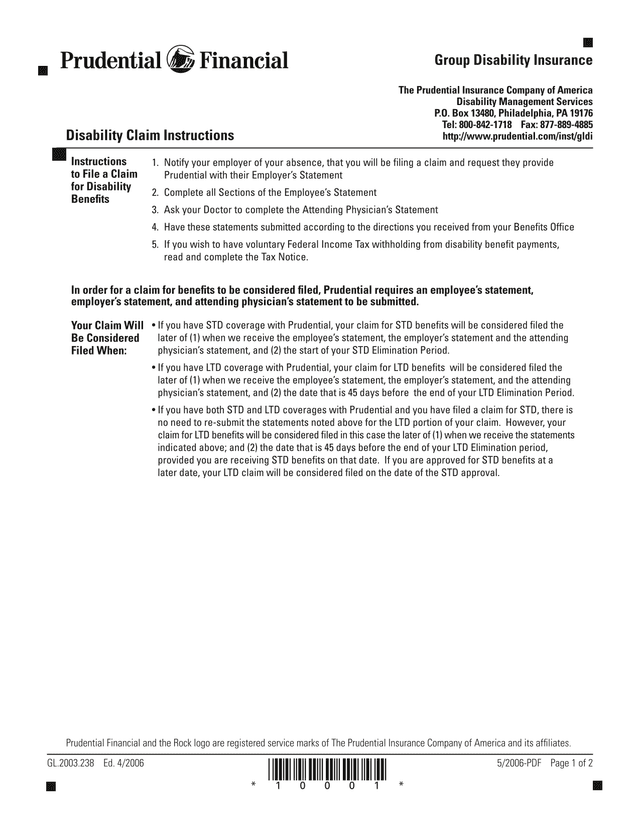 Group Disability Insurance Disability Claim Instructions screenshot