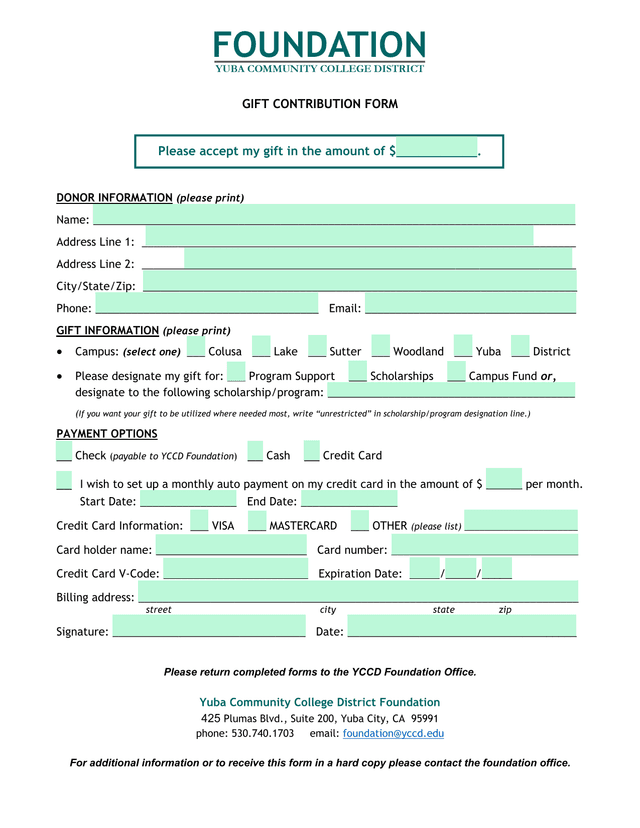 Gift Contribution Form screenshot