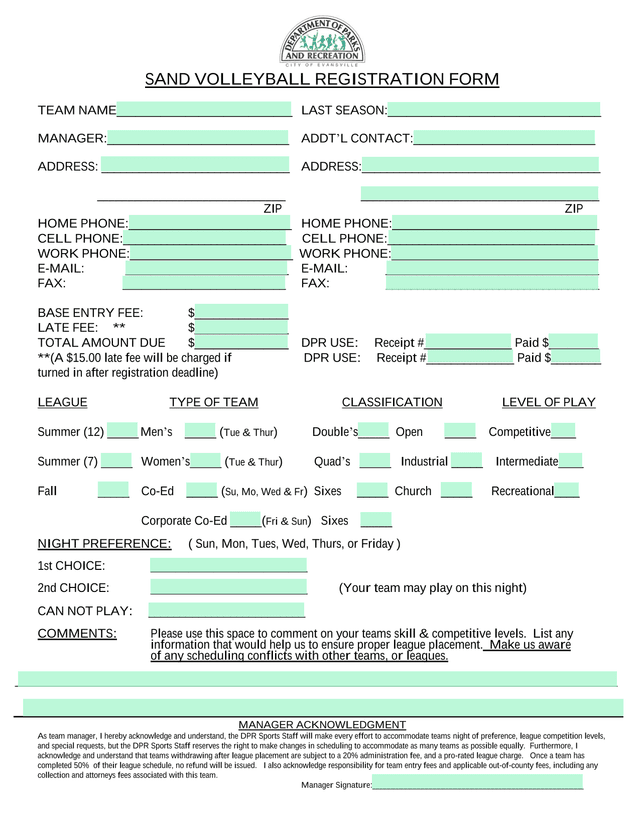 Sand Volleyball Registration Form screenshot