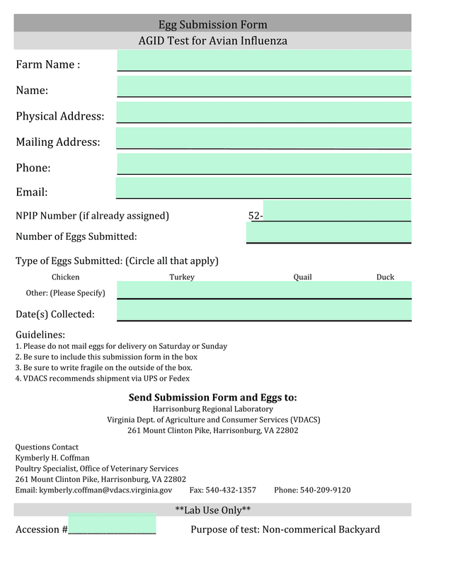 Egg Submission Form screenshot