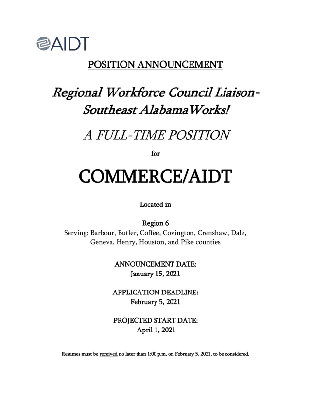 Regional Workforce Council Liaison Position Announcement screenshot
