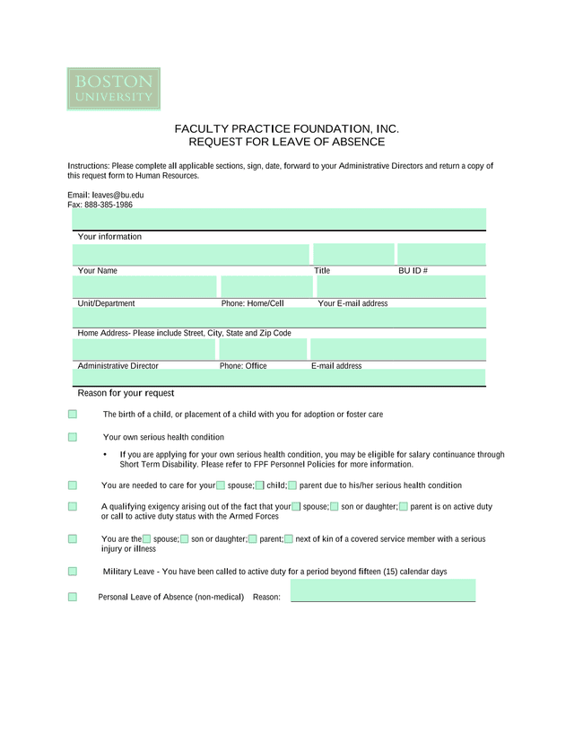 REQUEST FOR LEAVE OF ABSENCE screenshot