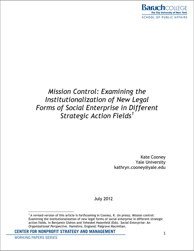 Mission Control Examining The Institutionalization Of New Legal Forms Of Social Enterprise In Differ screenshot