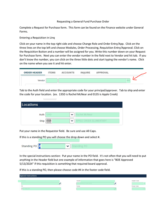 Requesting A General Fund Purchase Order screenshot