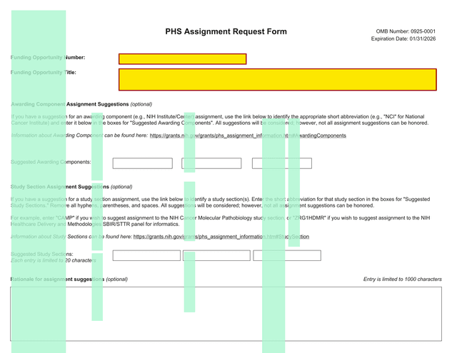 PHS Assignment Request Form screenshot