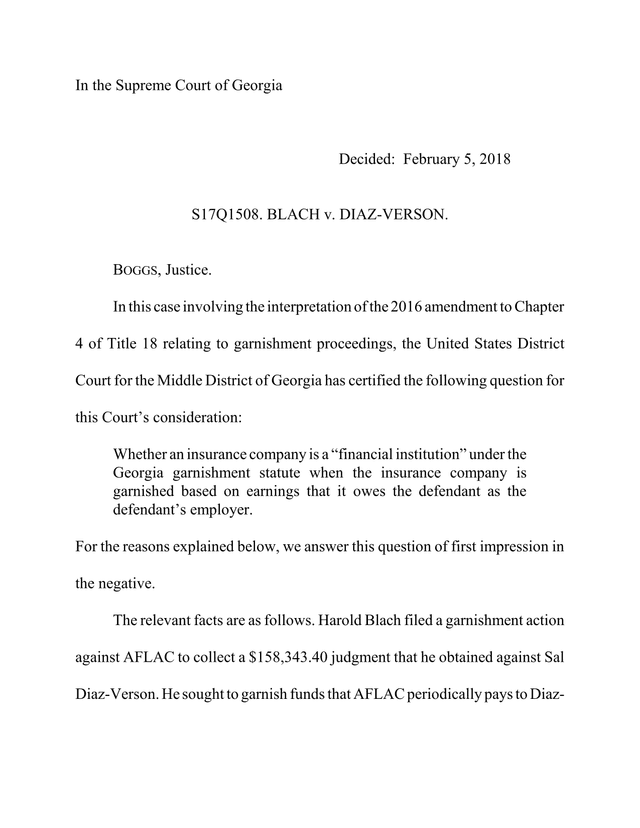 Blach V. Diaz Verson Supreme Court Of Georgia Decision screenshot