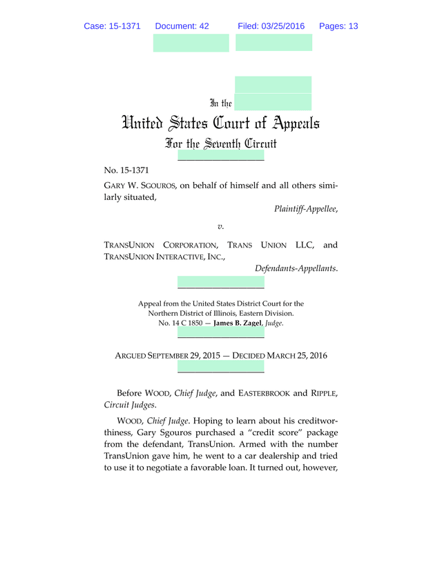 United States Court Of Appeals For The Seventh Circuit Opinion   Sgouros V. TransUnion screenshot
