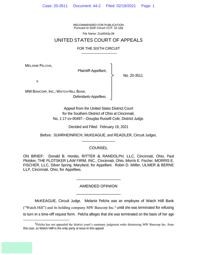 Pelcha V. MW Bancorp, Inc. screenshot