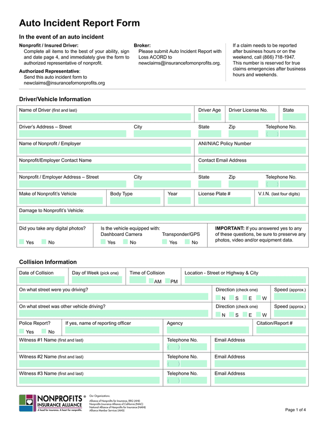 Auto Incident Report Form screenshot