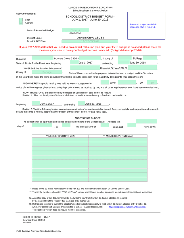 School District Budget Form screenshot