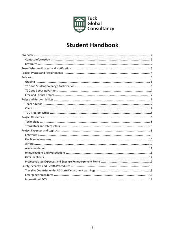Student Handbook screenshot