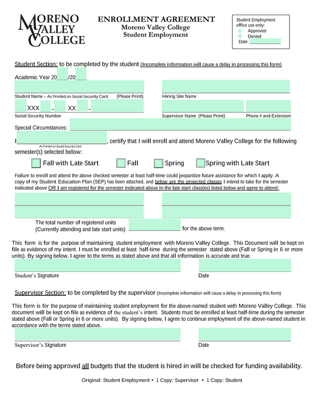 Enrollment Agreement screenshot