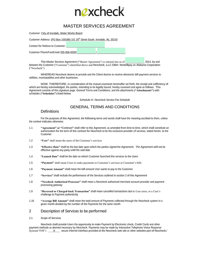 Master Services Agreement screenshot