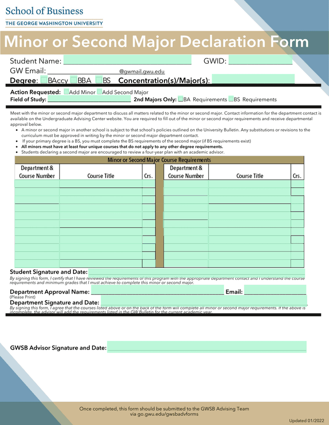 Minor Or Second Major Declaration Form screenshot