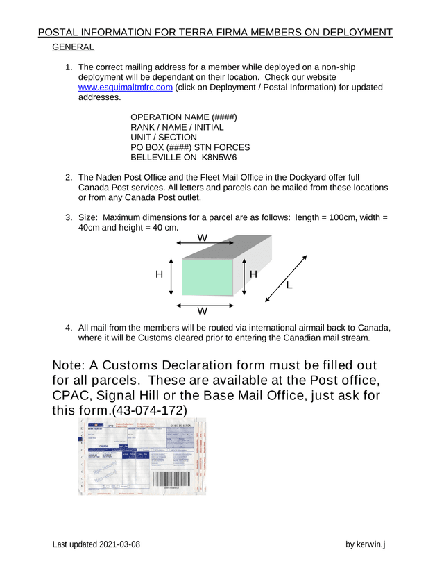 Postal Information For Terra Firma Members On Deployment screenshot