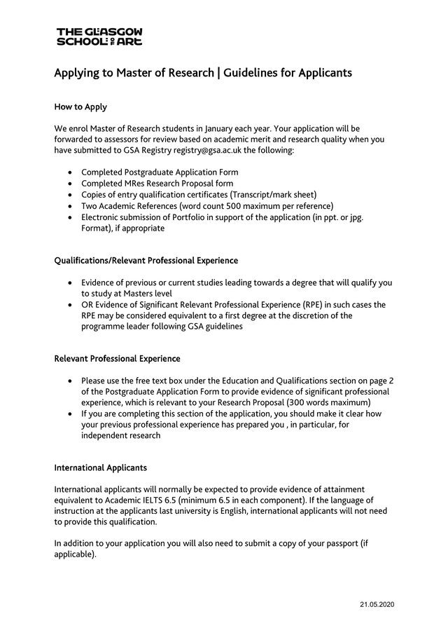 Applying To Master Of Research  Guidelines For Applicants screenshot