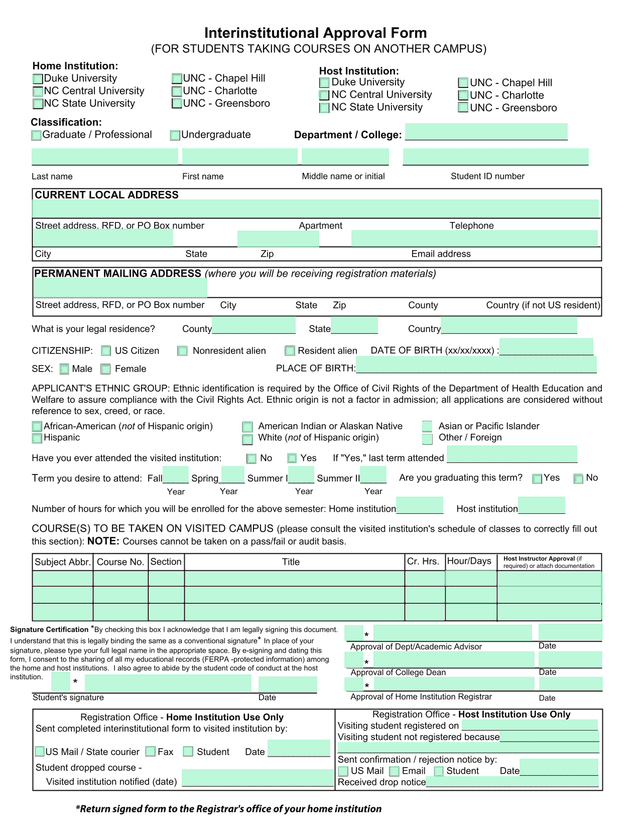 Interinstitutional Approval Form screenshot